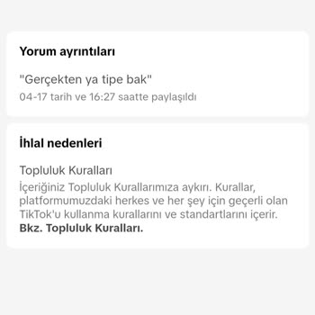 TikTok Bana Nedensiz İhlal Atıyor