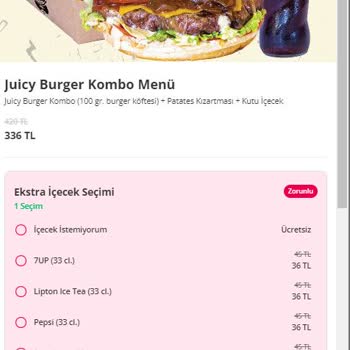 Yemeksepeti Juicy Burger Menüsünde Eksik İçecek Hayal Kırıklığı