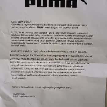 Puma Ayıplı Kusurlu Mal Satılması Ve Ürünün Arkasında Durulmaması