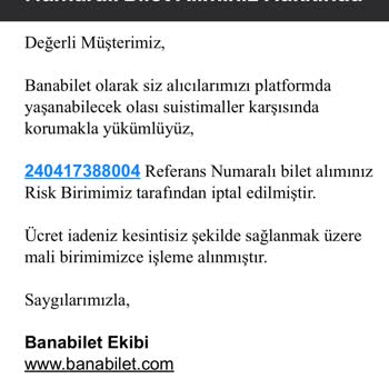 Banabilet.com Biletim İptal Edildi