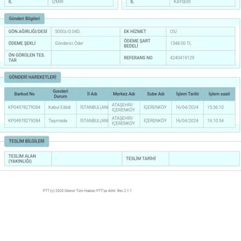 PTT Kargo Adres Değişikliği İçin