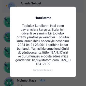 Litmatch Bugün Ban Kalkmazsa Uygulamayı Silerim Yoksa