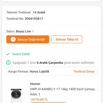 Hoover Çamaşır Makinesi Şikayeti