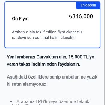 Carvak Müşteriyi Aldatıcı Fiyat Veriyor