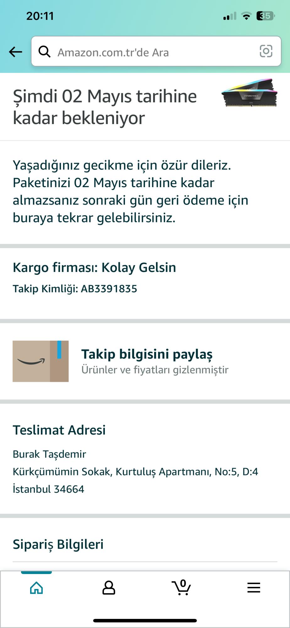 Amazon Amazondan Satın Aldığım Ürüne Ait Kargo Takip Numarası ...