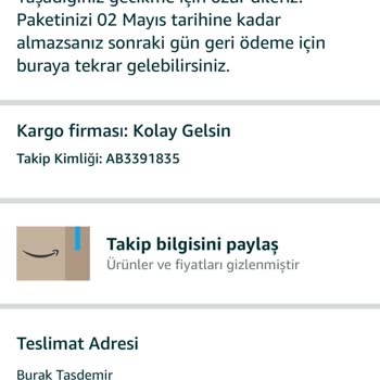Amazondan Satın Aldığım Ürüne Ait Kargo Takip Numarası Gözükmüyor