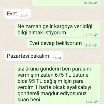 Zarif Ayakkabı Farklı Ayakkabı Gönderimi Parayı Alıp Ayakkabıyı Alıp Cevap Vermiyor