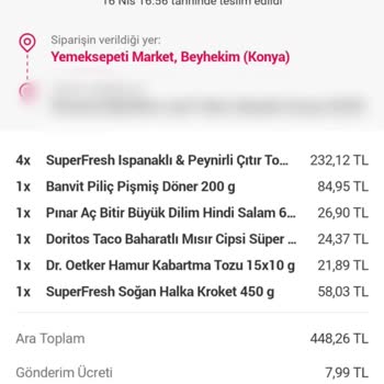 Yemeksepeti Market Yemeksepeti'nden Bozuk Tavuk Döner Hayal Kırıklığı