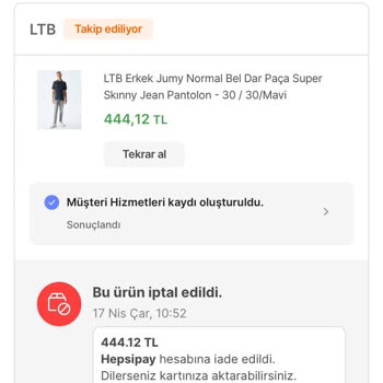 Hepsiburada Uygulamasındaki LTB Mağazasının Teslim Etmediği Siparişim