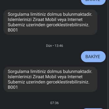 Ziraat Bankası Ziraat Sorgulama Limiti Uyarısı