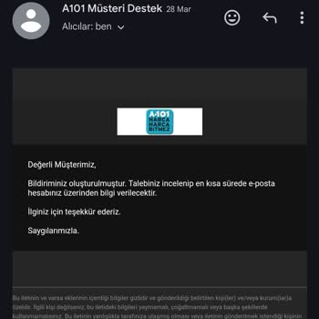 A101 Aplikasyon Sipariş Oluşturmadı, Ödemeyi Aldı
