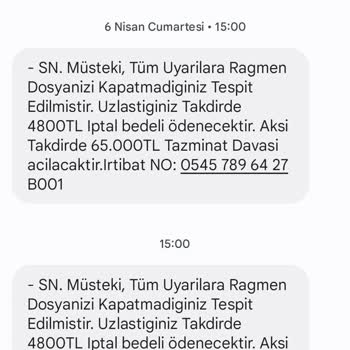 ERESTA (SMS) Müşteki Mesaj Geliyor