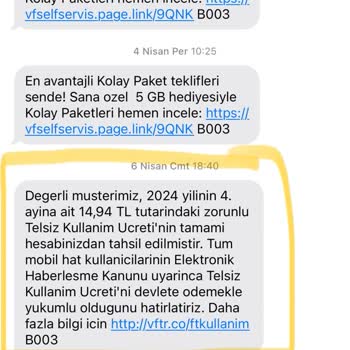 Vodafone Telsiz Kullanım Ücreti