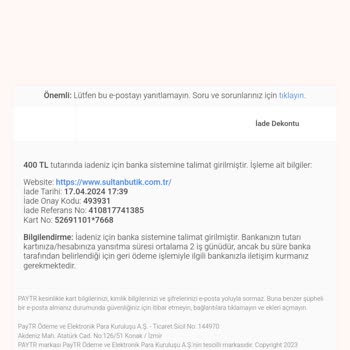 Sultan Butik Aldığım Ürünün Geri İade Parasını Alamıyorum