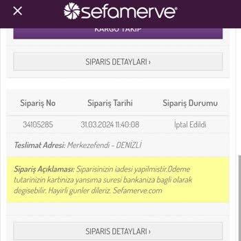 Sefamerve İptal Edilen Alışverişin Para İadesi