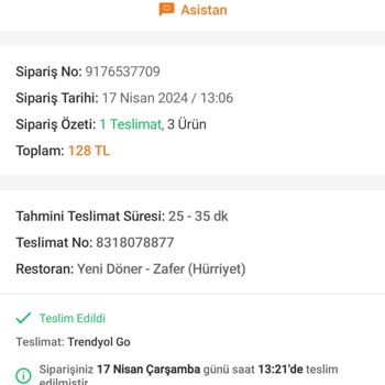 Trendyol GO Üzerinden Sipariş Edilen Yemekten Şikayet