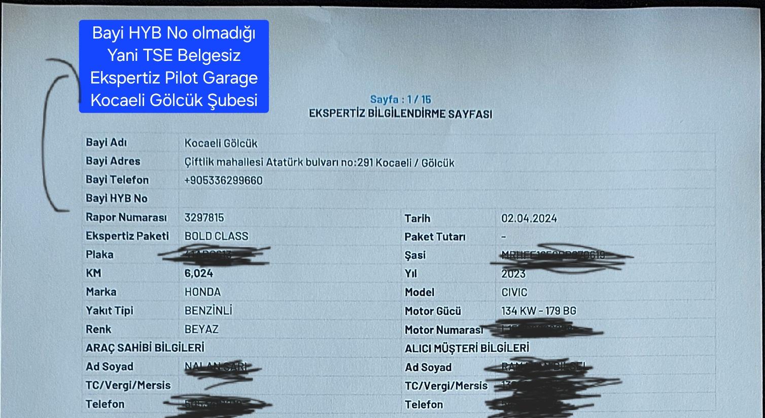 TSE Belgesiz Pilot Garage Kocaeli Gölcük Şubesi - Şikayetvar