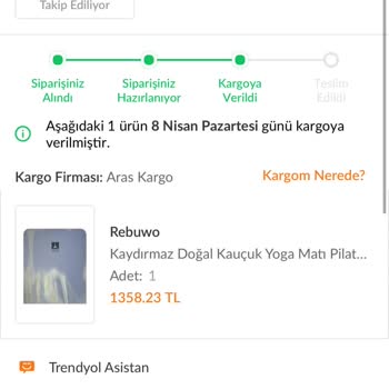 Trendyol Müşteri Hizmetleri- Rebuwo Yoga Matı- Aras Kargo
