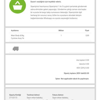 Dyson Süpürgemin Bir Türlü Gönderilmemesi