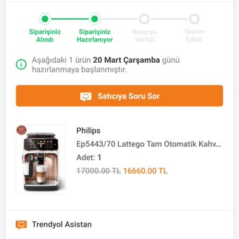 1 Ay Önce Verilen Sipariş İçin Trendyol Yardımcı Olmuyor.