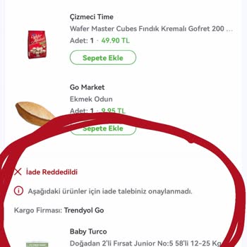 Trendyol GO Para İademi Yapmadı.