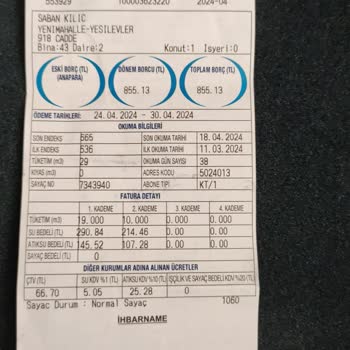 ABB Su Faturası Nisan Ayı