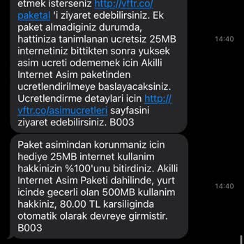 Vodafone Tarife Aşımı