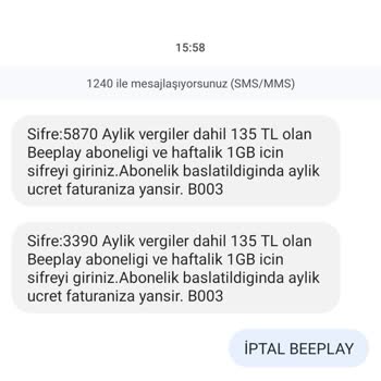 1240 Vodafone'dan Gelen Mesajın İptal Edilmesi