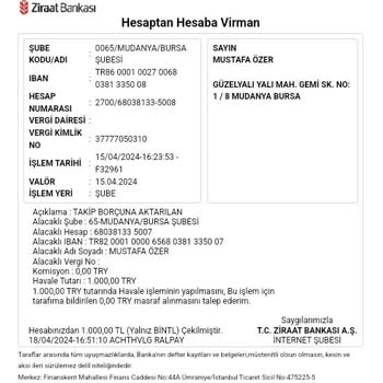 Ziraat Bankası Ziraat Bursa Mudanya Şubesi Şikayet