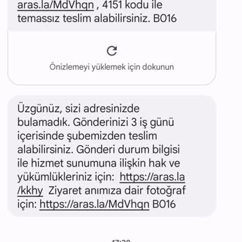 Aras Kargo Geldik Bulamadık Otomatik Mesajı