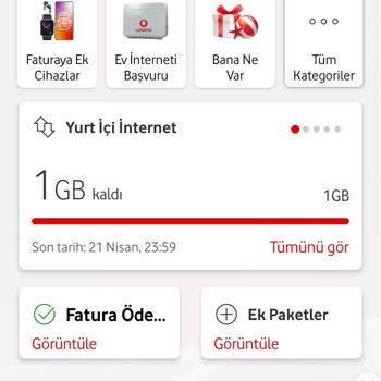 Vodafone Net Vodafone 8 GB Dedi 1 GB Yükledi