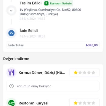 Getir Yemek Fiyaskosu