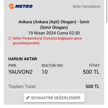 Metro Turizm Gecikmeden Kaynaklı Sorun