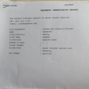 Sunexpress Bagajımı Kaybetti. Maddi Ve Manevi Zararım Var