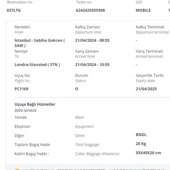 Pegasus Yurt Dışı Bilet Bilgi Düzeltme Sorunu