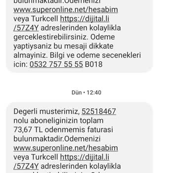 Turkcell Superonline Borç Mesajı