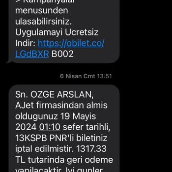 Obilet Ajet Bilet İptal İadesi