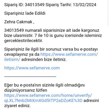 Sefamerve Ücret İadesi Yapılmadı