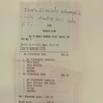 Burger King Hizmet Kalitesi Düştüğü Gibi Para İadesi De Yapmıyor...