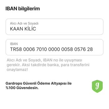 Gardrops IBAN Bilgisi Kabul Etmiyor