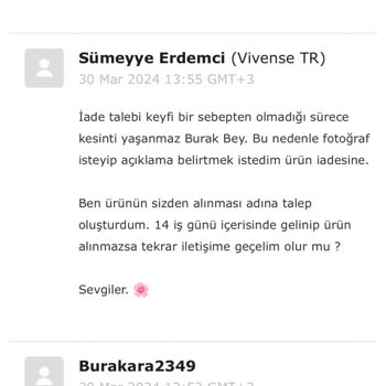 Vivense Aldığım Ürünü İade Kabul Etmesine Rağmen Gelip Almıyor