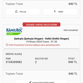 Kamil Koç Otobüs Parası İade