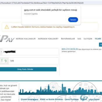 GPay'e İncorrect Captcha Hatası Yüzünden Giriş Yapamıyorum.
