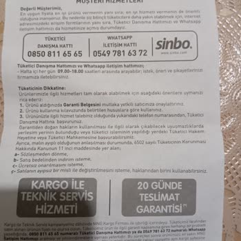 Sinbo Blender Müşteri Hizmetleri
