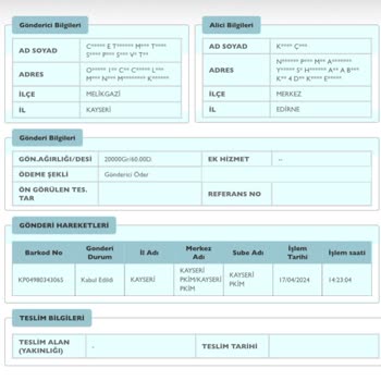PTT Kargo Kayseri Dağıtım Merkezi Ürün Teslimatı Gecikmesi
