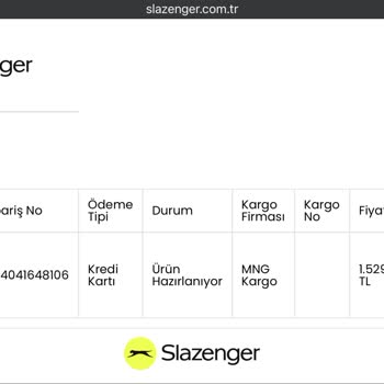 Slazenger.com.tr Sitesinden Aldığım Ürünler Kargoya Verilmiyor.