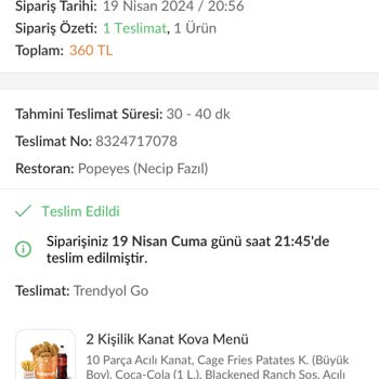Popeyes Trendyol GO Siparişim Teslim Edilmedi