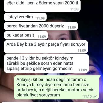CFMOTO Oktay Motor Servisi Ve Bayisi Parça Fiyat Vermek İçin Para İstiyor