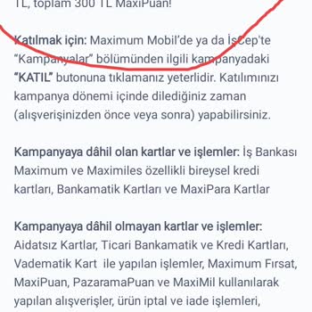 İş Bankası Hakkım Olan Maxi Puanımı Vermiyor