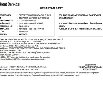 Ece Medikal Sevkiyat Ücreti Kesintisi